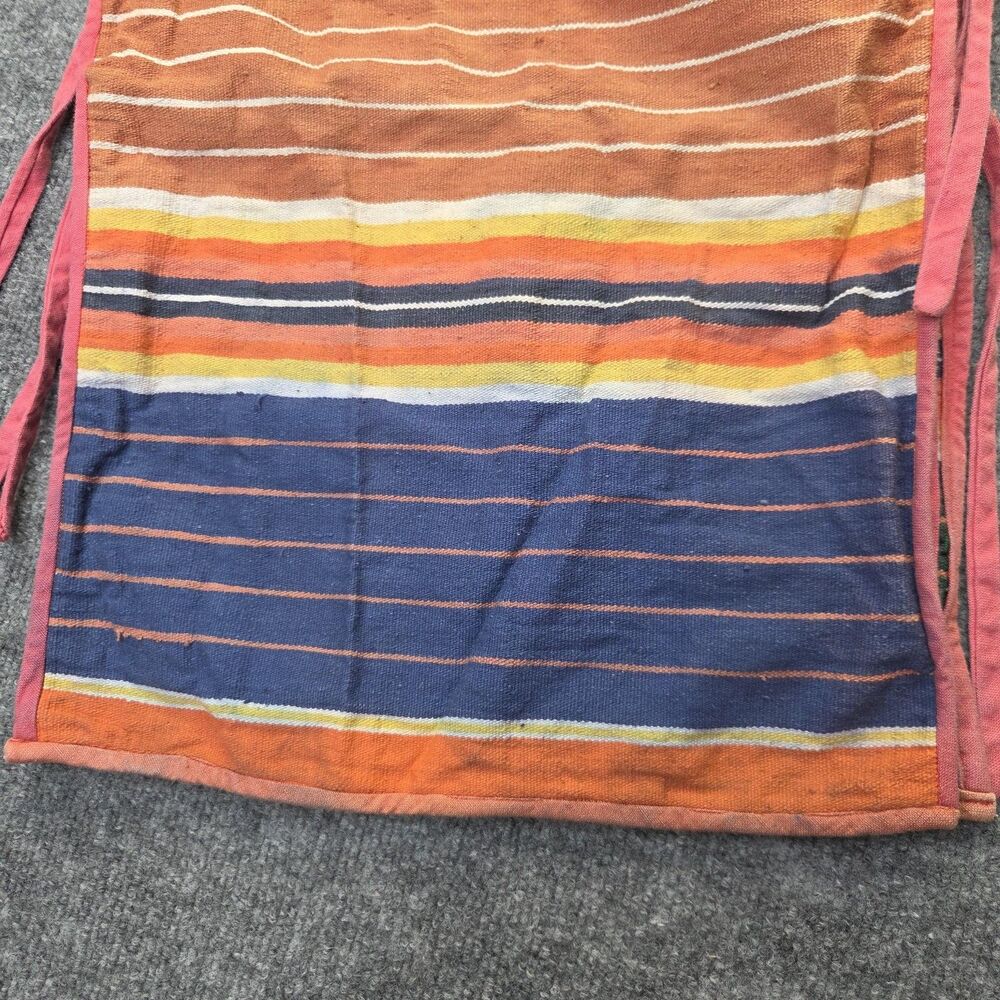 Handmade Multicolor Striped Kitchen Apron with Pink Trim - Picture 10 of 11